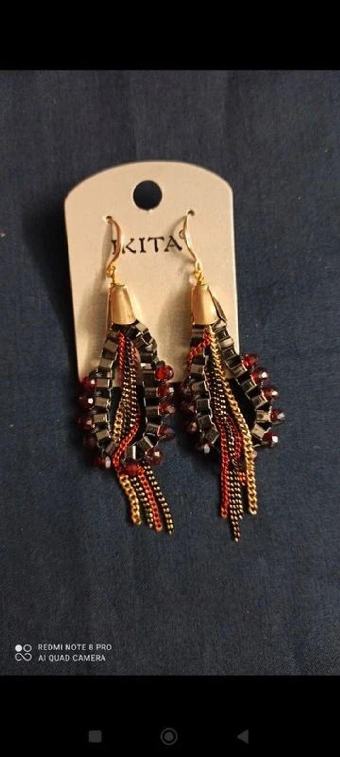 Élégantes Boucles d'Oreilles Ikita Rouge et Doré - photo numéro 3