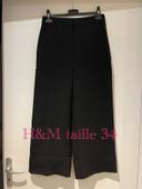 Pantalon court habillé noir jambes large coupe 7/8 bas gros revers H&M taille 34