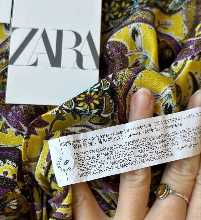 Chemise Zara neuve imprimée cachemire paisley jaune et violet, taille XS - photo numéro 8