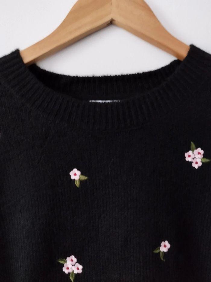 Pull avec laine Motif fleuri noir - photo numéro 6