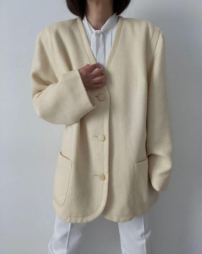 Oversized blazer crème 100% laine - photo numéro 7