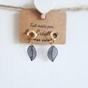 Boucles d'oreilles dorées et feuilles noires LC89