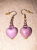 Boucles d oreilles coeur acier inoxydable doré et coeur en ceramique lilas