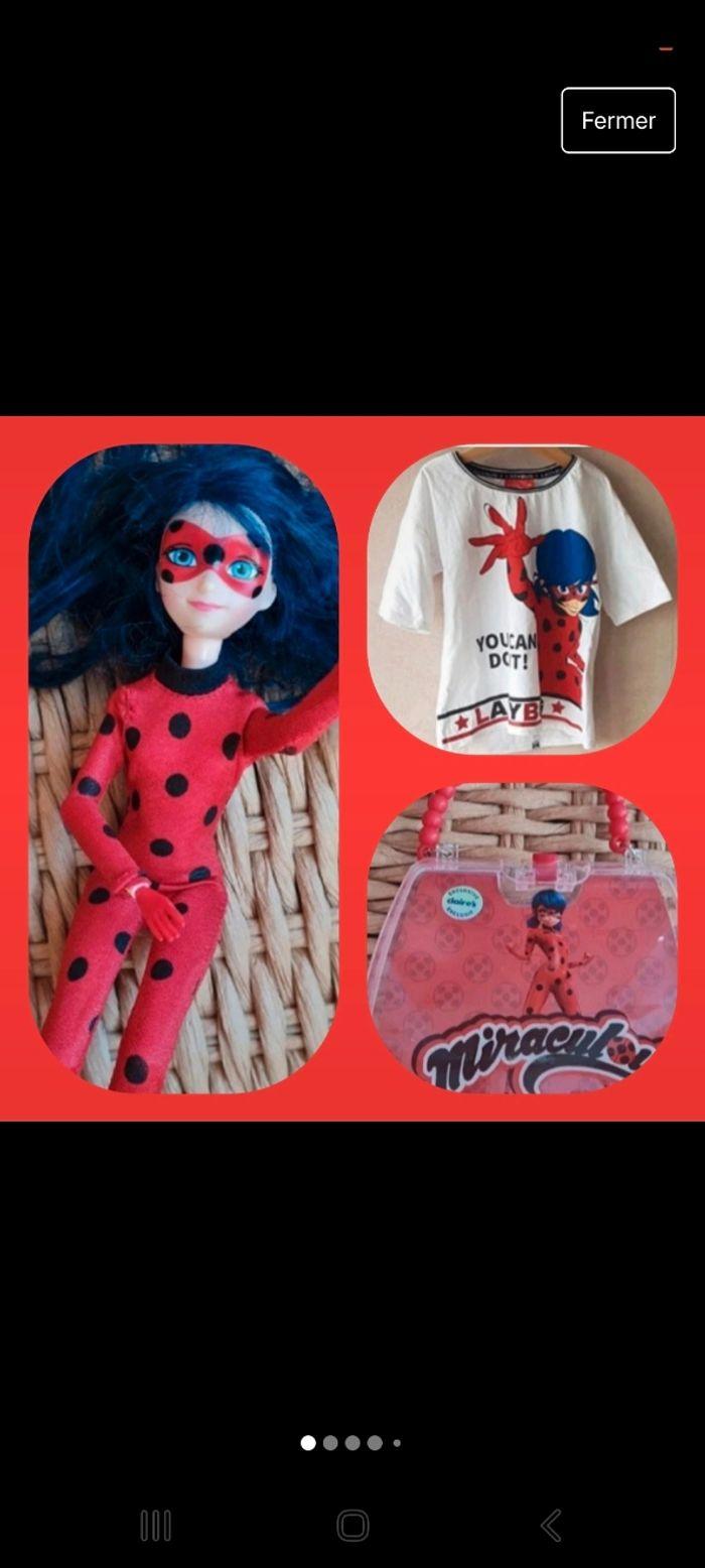 Pack lot miraculous /T shirt manches courtes Miraculous+sac à main+une poupée - photo numéro 1