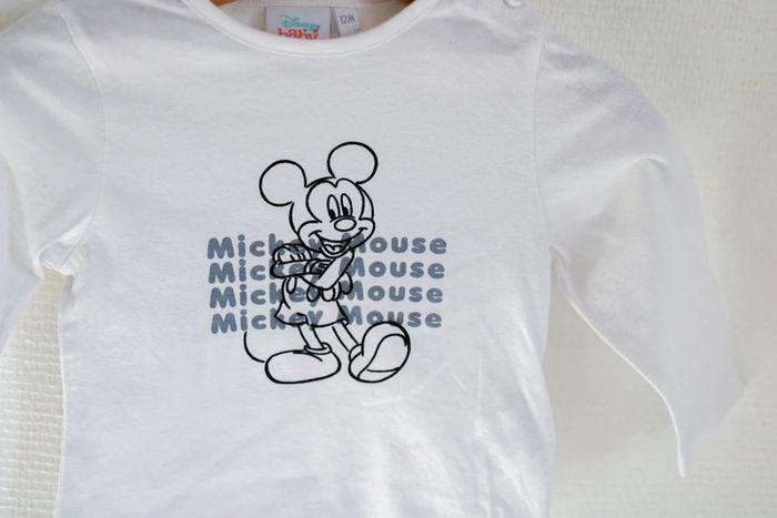 T-shirt blanc manches longues Mickey, Disney, 12 mois - photo numéro 2