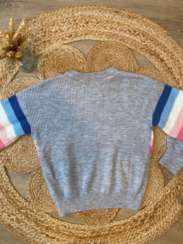 Pull col rond en maille gris avec rayures Tex 5-6 ans - photo numéro 3