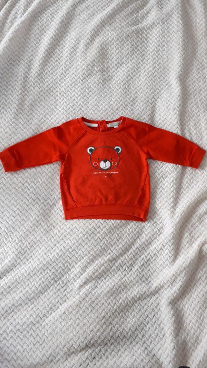 Pull coton rouge ourson Mes Petits Cailloux 9 mois neuf - photo numéro 1