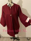 Manteau bordeaux col rond manches trompette neuf fashion taille XL