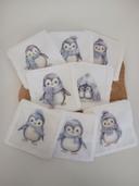 Lot de 8 cotons lavables pingouin bleu, collection "Douceur hivernale"