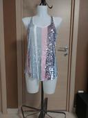 Debardeur mango a strass et paillette  rose gris