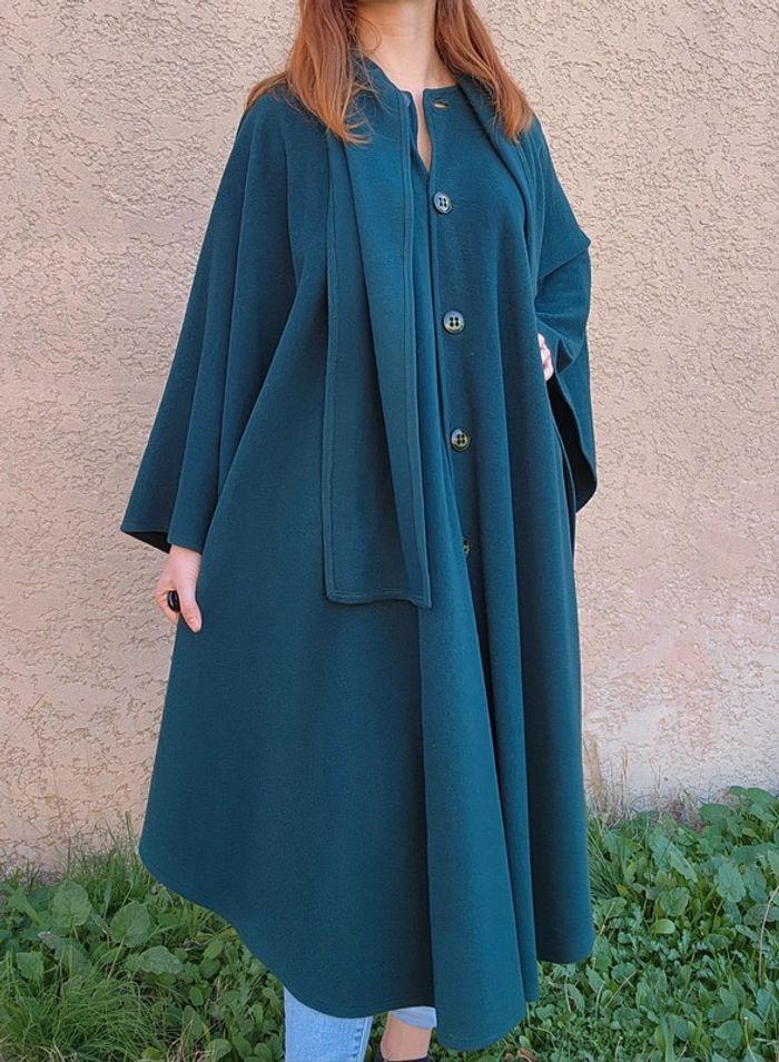 Manteau cape vert émeraude laine et cachemire Peter James - photo numéro 4