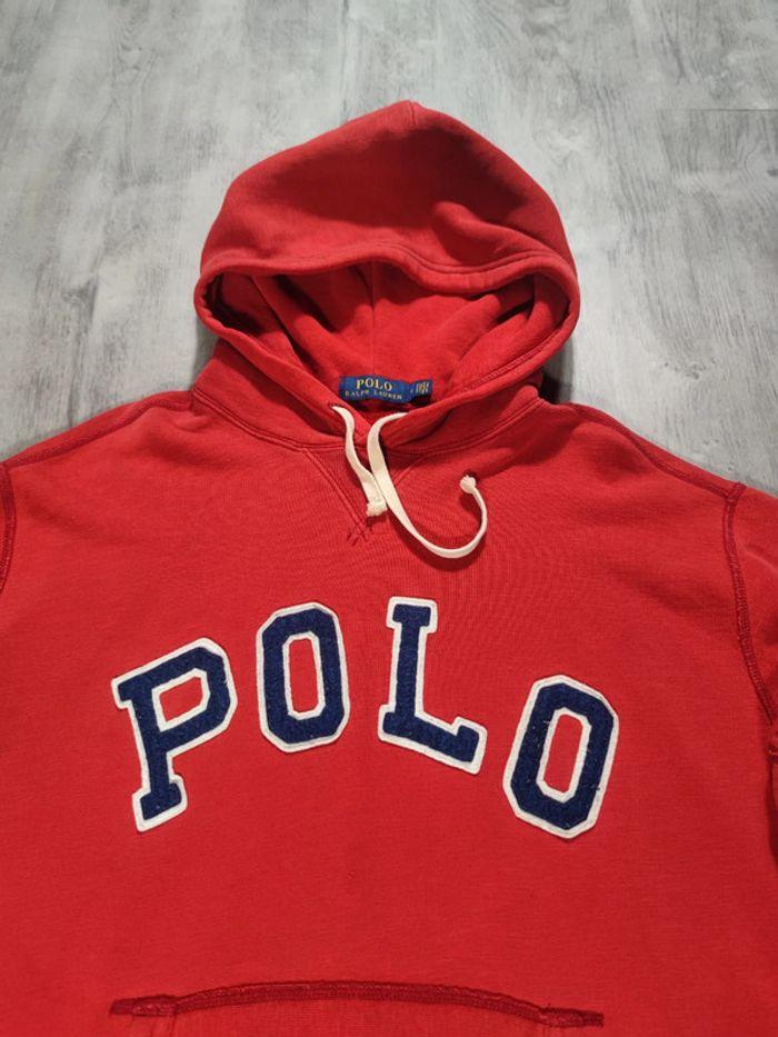 Sweat à Capuche Ralph Lauren 1967 Rouge Logo Brodé Bleu Taille M Homme - photo numéro 4