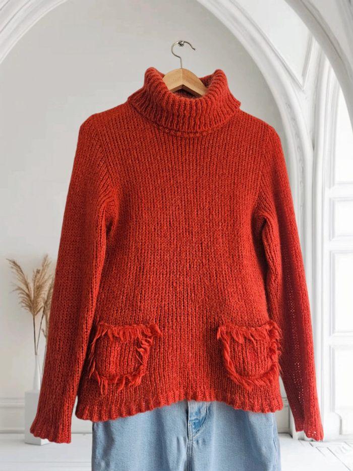 Pull col roulé - rouge/orange - mohair Diplodocus - photo numéro 3