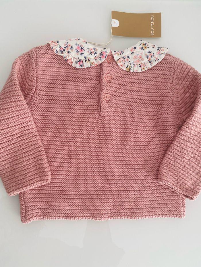 Pull rose col impression fleuri - taille 6 mois - photo numéro 4