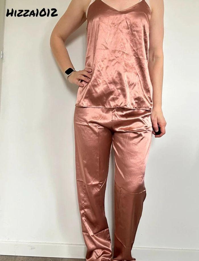 Ensemble pyjama 3 pièces satiné rose gold taille 36/38 💖 - photo numéro 3