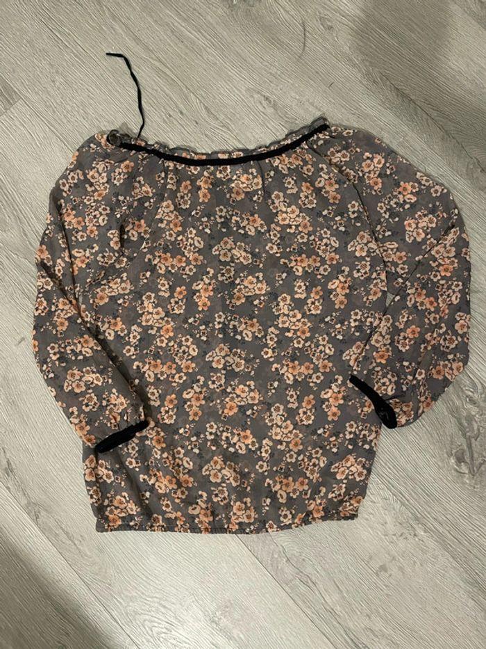 Blouse à manche 3/4 en voile gris fleur rose et noir col rond à bouton la redoute taille 34 - photo numéro 5