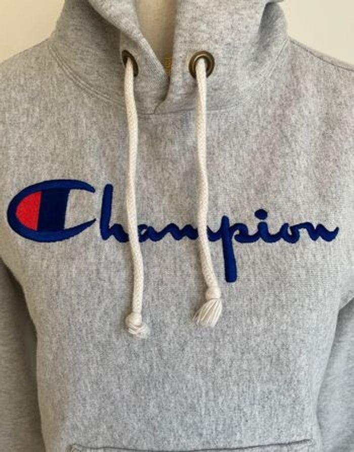 Pull à capuche vintage Champion gris taille S/36 - photo numéro 3