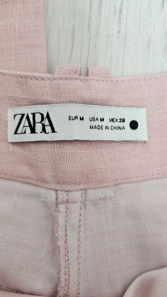 Ensemble rose haut épaules dénudées pantalon lin rose broderies Zara - photo numéro 14