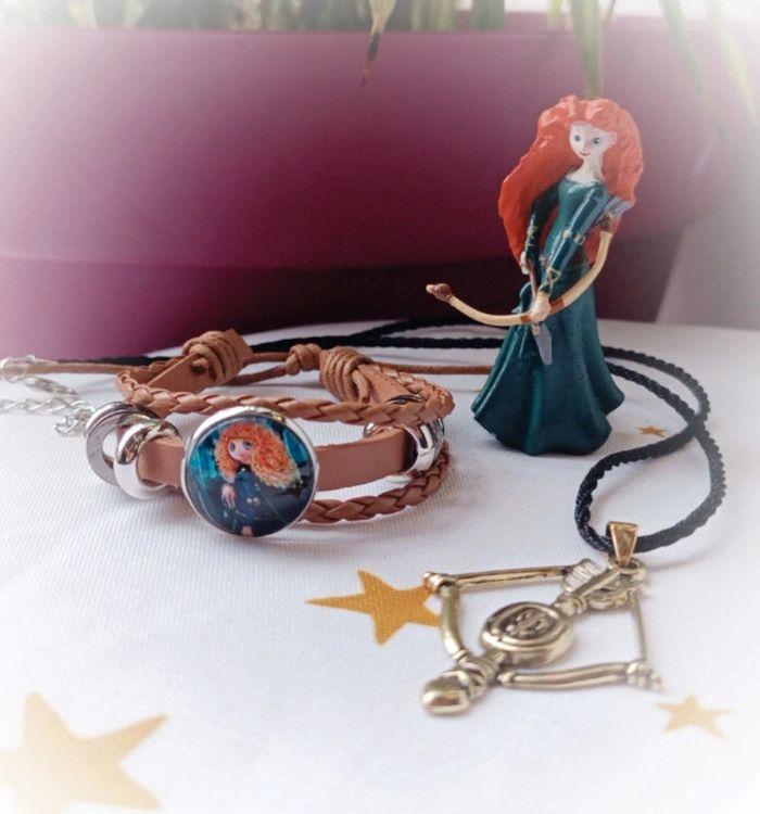 Bijoux bracelet cuir réglable rebelle Disney princesse collier arc flèche brave marron noir - photo numéro 1