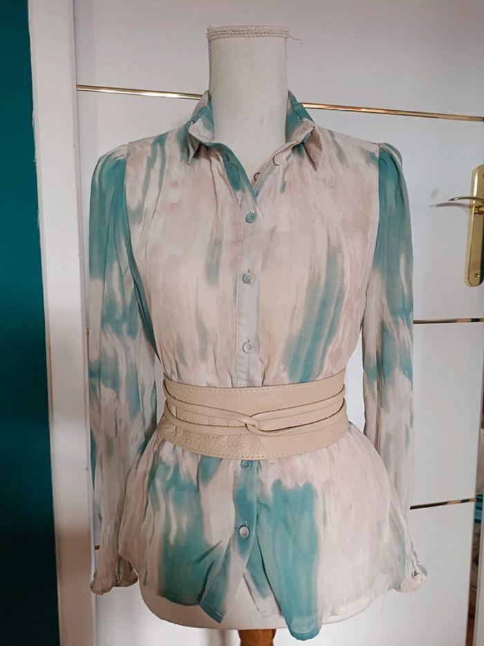 Chemise fluide tie and dye écru turquoise beige taille S majolica - photo numéro 7