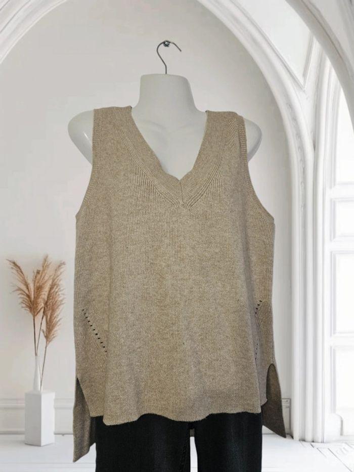 Pull sans manches beige - col en V - VILA - photo numéro 6