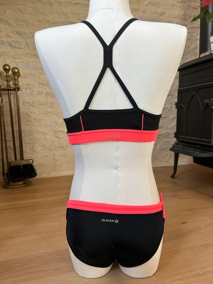 Maillot de bain coupe sportive brassière culotte noir et rose fluo - photo numéro 3