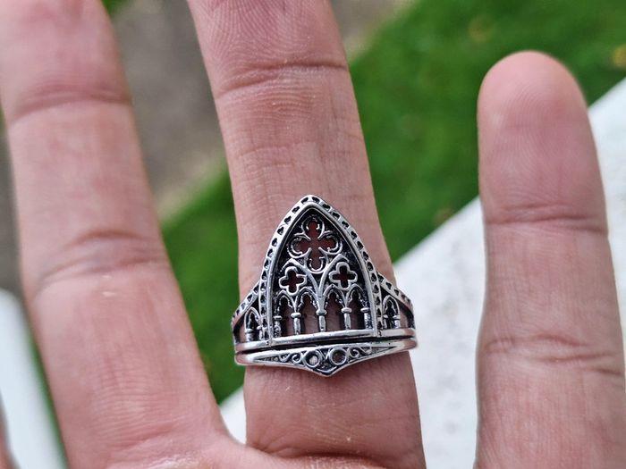 Bague Ouverte Argentée géométrique Ajustable style vintage Gothique avec croix de château - photo numéro 5