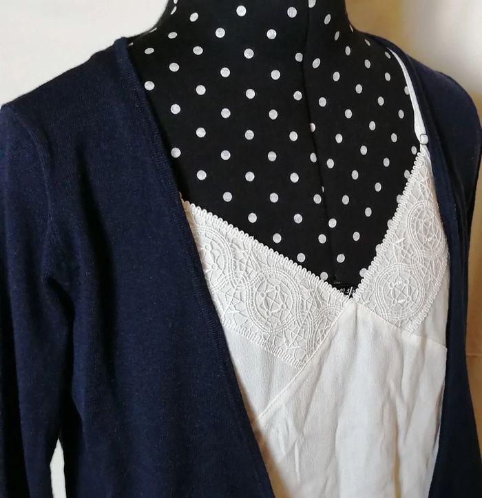 Pull 2 en 1 veste top broderie bleu marine et blanc Kookaï - photo numéro 9