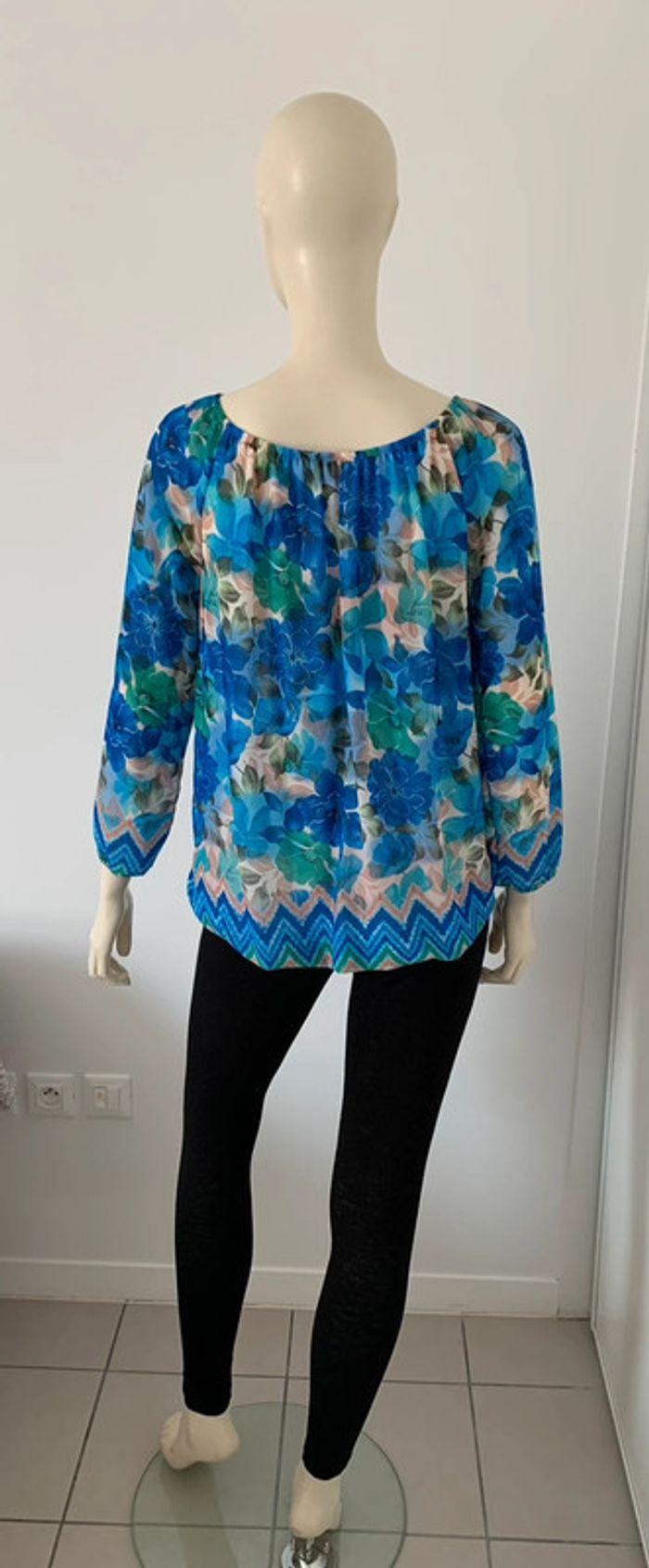 Blouse bohème manches longues imprimée fleurs bleues - photo numéro 5