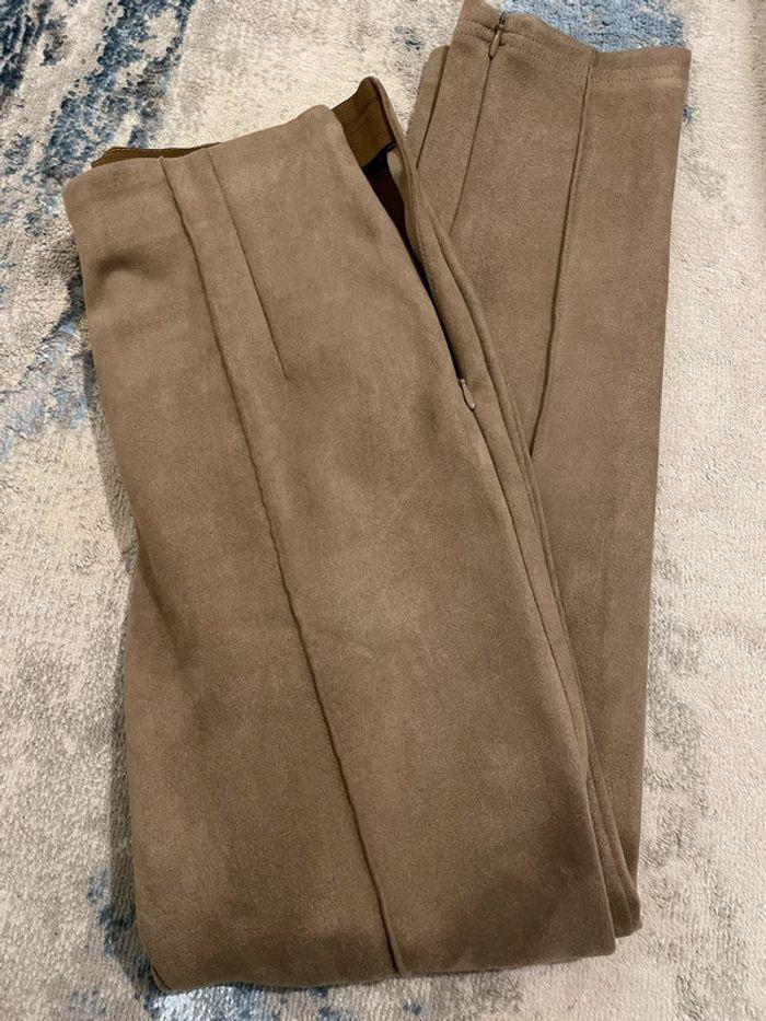 Pantalon droit effet velours marron/crème - photo numéro 1