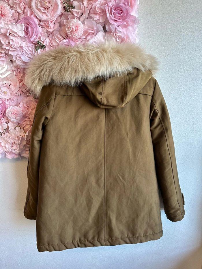 Parka manteau Mango avec capuche en fausse fourrure, couleur kaki, taille XS - photo numéro 6