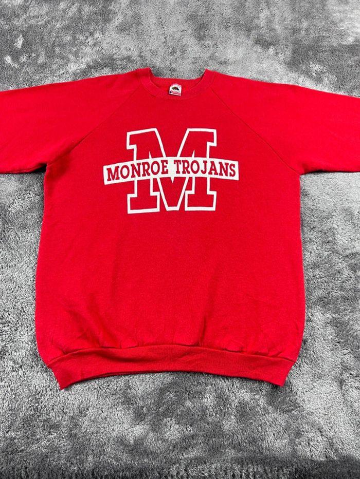 👕 Sweat à capuche Veste University Rare Vintage y2k 90s 2000s Monroe Trojan’s Rouge Taille XL 👕 - photo numéro 6