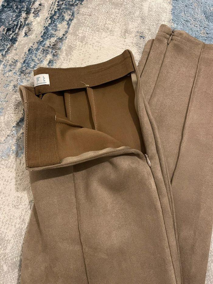 Pantalon droit effet velours marron/crème - photo numéro 3