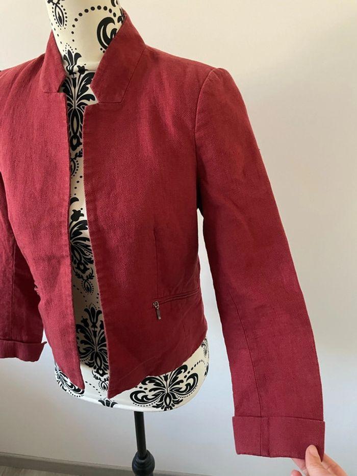 Veste blazer manches 3/4 bordeaux en lin caroll taille 38 - photo numéro 2