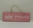 PLAQUE EN BOIS " Princess " DÉCO  FOND ROSE