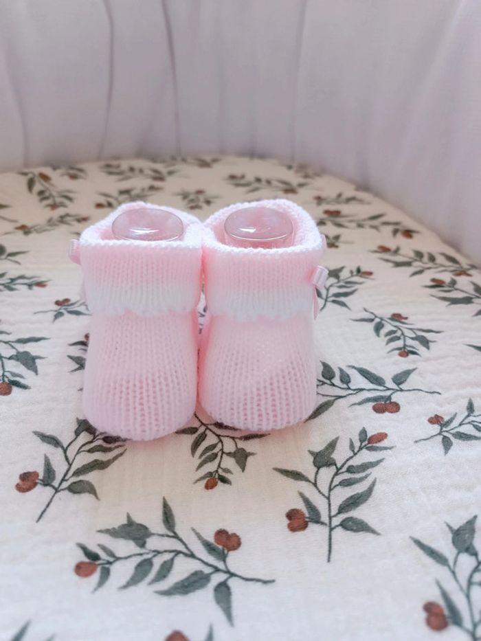 Chaussons maille avec noeud rose 0/1 mois - photo numéro 2