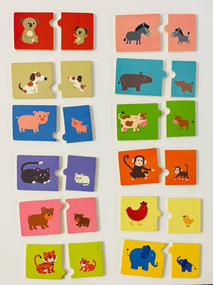 Vilac jeu de 12 paires maman bébé animaux  puzzle animaux couleurs jouet en bois jeu de société djeco janod goula hape montessori motricité fine éveil des durable observer associer lot SOP77 - photo numéro 3