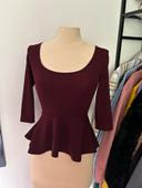 Top peplum bordeaux manches 3/4