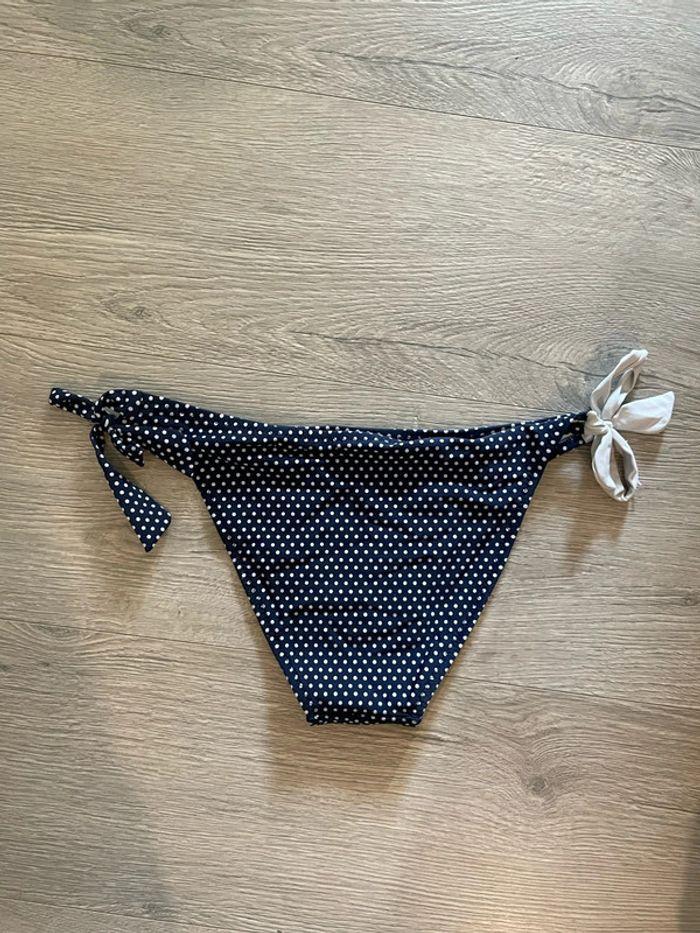 Bas Slip culotte tanga de maillot de bain bleu marine à pois blanc mermaid taille 40 - photo numéro 5