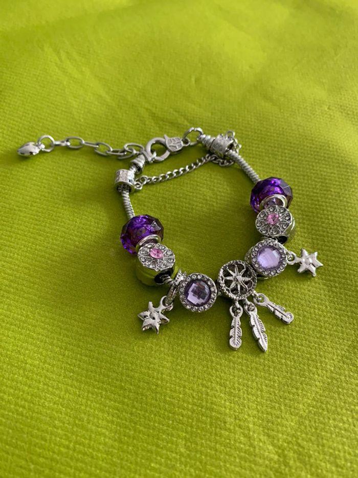 Bracelet violet à breloques attrape rêves et perles pour poignet fin ou adolescente - photo numéro 2