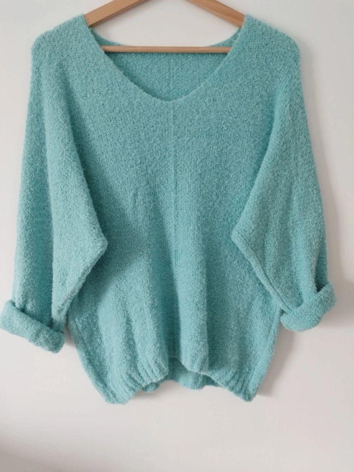 Pull fluide avec laine et mohair vert d'eau - photo numéro 4