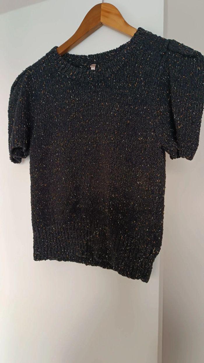 Pull sans manche habillé noir avec fil doré et argenté taille s/m marque sweewë - photo numéro 1