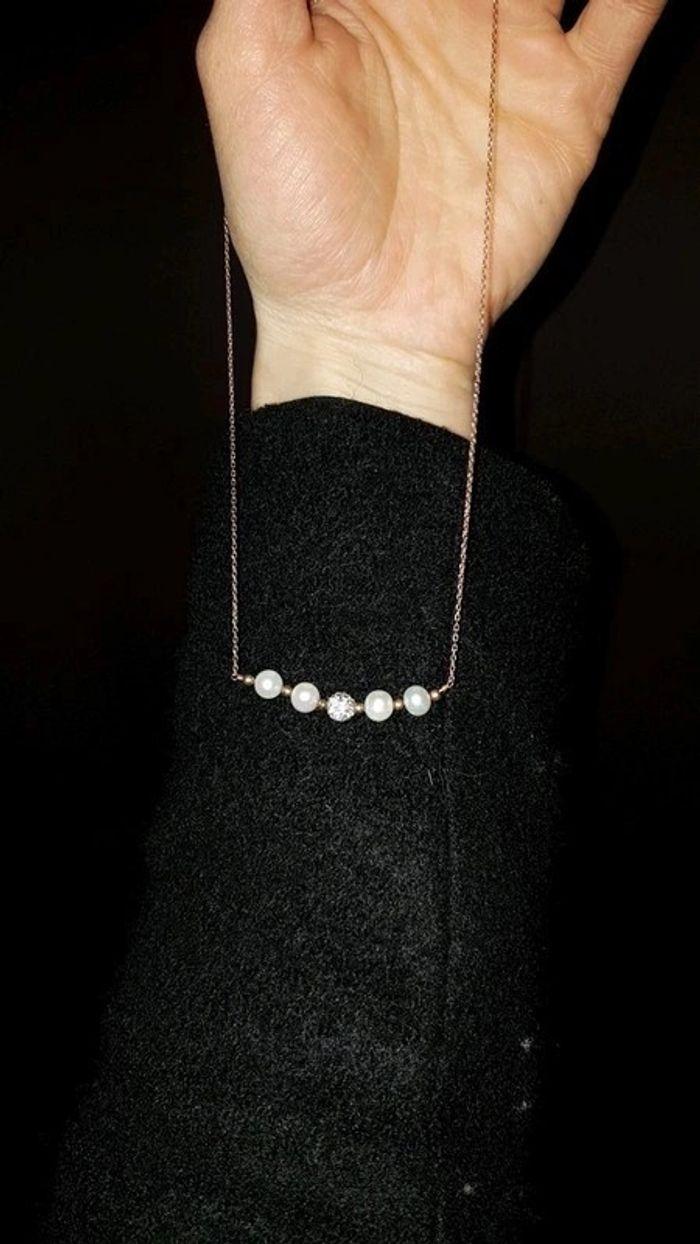 Collier argent rose, cristal et perle d'eau clair - photo numéro 4