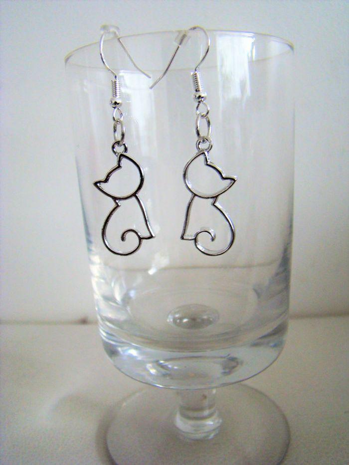 boucles oreilles percées chaton cr argent 925 véritable - photo numéro 2