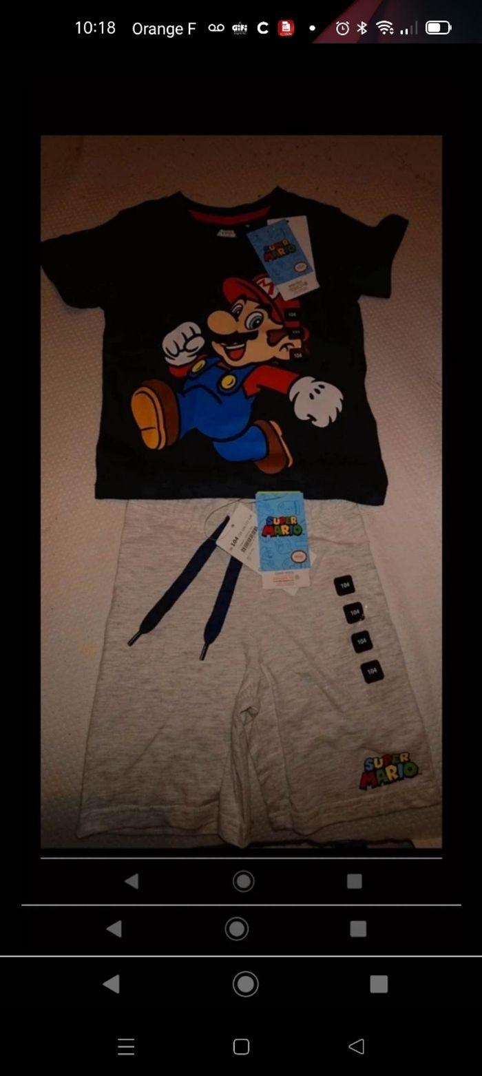 Short et t-shirt 3/4 ans Mario neuf