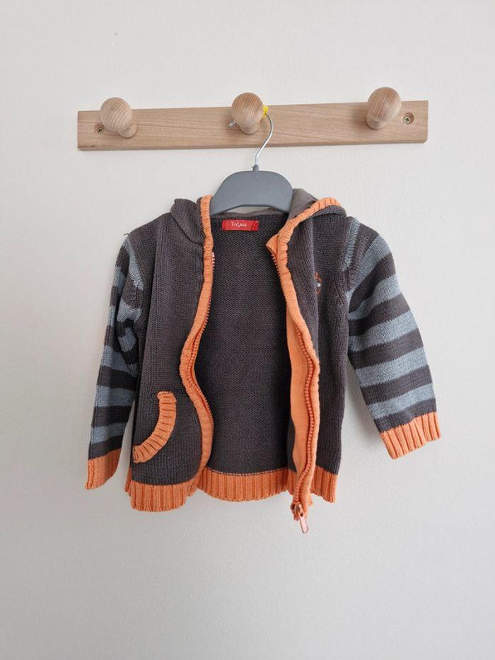 Gilet à capuche bébé garçon Gris Orange 18 mois Tissaia - photo numéro 3