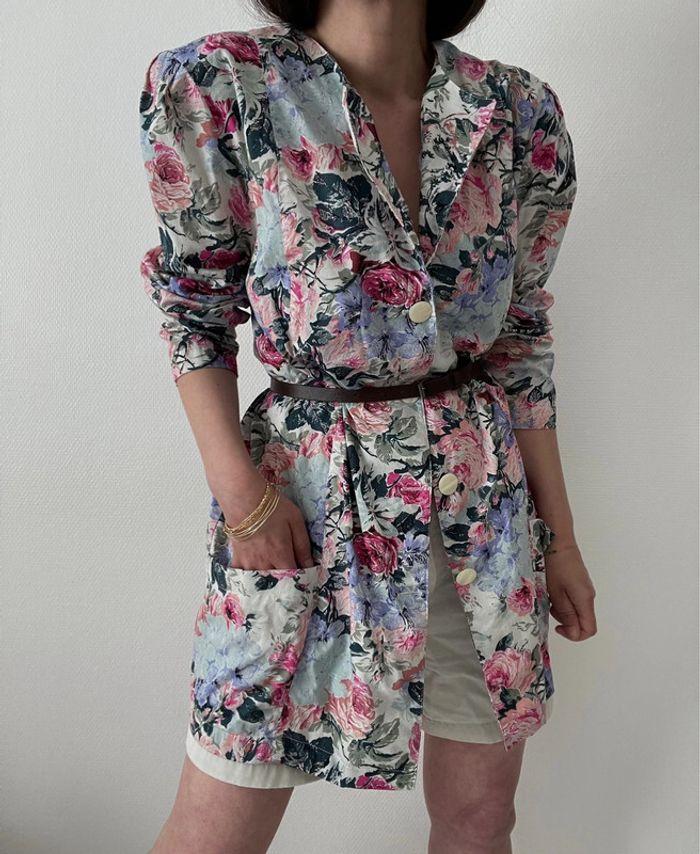 Oversized blazer long motif florale 100% coton - photo numéro 3