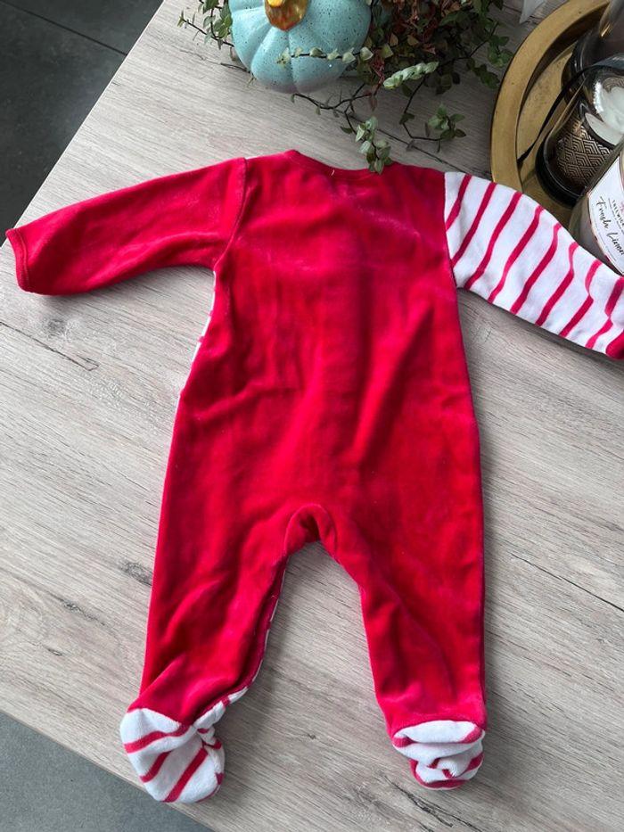 Pyjama / grenouillère Absorba en velour manches longues rouge et blanc taille 3 mois - photo numéro 4