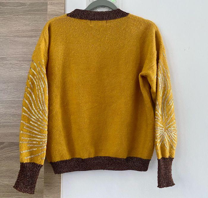 Pull hiver à paillettes moutarde marron jaune femme - photo numéro 2