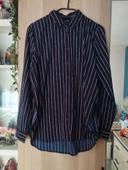 Chemise oversize bleu marine rayé blanc et rouge neuve Jennyfer - Taille S 36